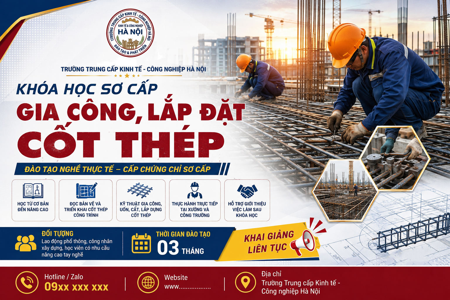 LỚP SƠ CẤP GIA CÔNG, LẮP ĐẶT CỐT THÉP